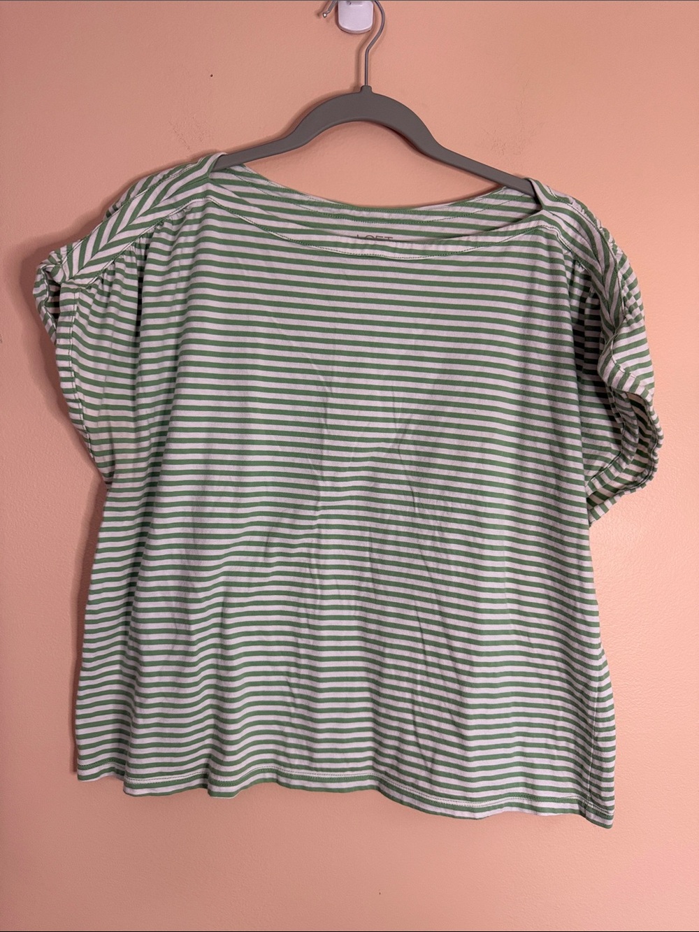 LOFT Green and White Striped Short Sleeve Tee